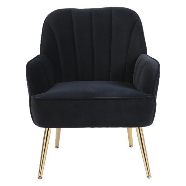 Lanchester Mid-Century Modern Accent Chair - Black Velvet - Golden Iron Legs 