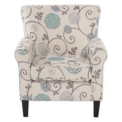 Quail Hollow Jasmine Club Chair - White and Blue Floral Fabric - Birch Wood Legs 