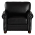 Morton Living Room Sofa Single Seat Chair with Wood Leg - Black Faux Leather - Brown Finish Legs