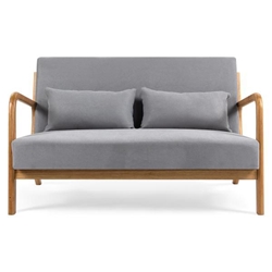 Larta Leisure Chair with Solid Wood Armrest and Feet - Light Gray Linen Fabric - Mid-Century Modern Accent Sofa 