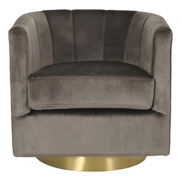 Skyridge Swivel Arm Chair - Grey Velvet - Metallic Base 