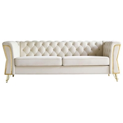 Vernon Modern Tufted Velvet Sofa 87" - Beige Color 