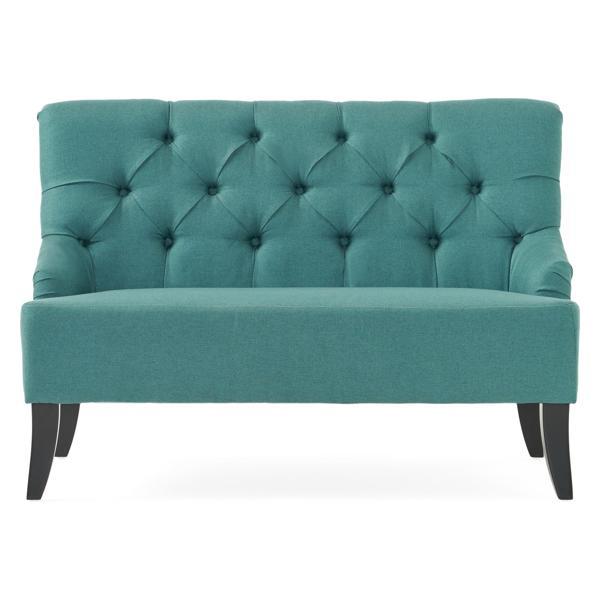 Quaint Settee - Teal Fabric - Wood Legs 