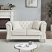 Vauxhall 60" Chesterfield Loveseat - Beige Velvet - Metal Foot and Nailhead - CAB4111