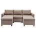 Davenport 86" Sectional Sofa with 2 Ottomans - Brown Linen Fabric - Rubberwood Frame