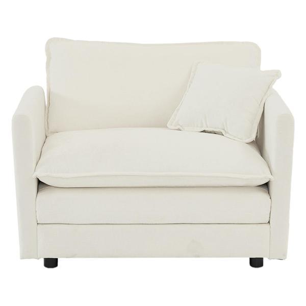 Tamsin Comfy Deep Single Seat Sofa Upholstered Reading Armchair Living Room Chair White Chenille Fabric - 1 Toss Pillow 