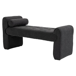 Fernhill Modern Ottoman Bench - Black Boucle Fabric - Wood Hairpin Legs 