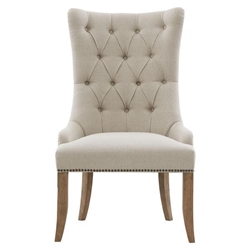 Folium Button Tufted Captain Accent Chair - Cream Fabric - Wheat Finish Legs 