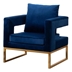 Kalendia Accent Arm Chair - Blue Velvet - Gold-Tone Metal Frame