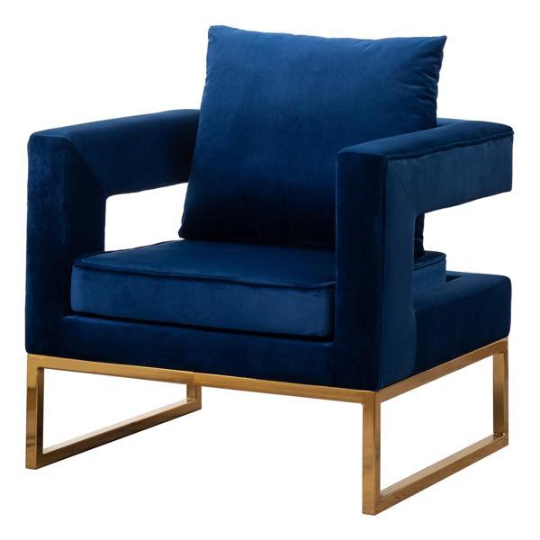 Kalendia Accent Arm Chair - Blue Velvet - Gold-Tone Metal Frame 