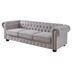 Ucluelet 88" Chesterfield Sofa - Light Grey Linen Fabric - Solid Wood Frame and Legs