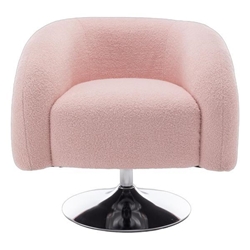 Gwendolen Swivel Accent Chair - Pink Teddy Upholstery - Solid Wood Frame 