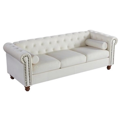 Eaton Classic Traditional Living Room Upholstered Sofa with Velvet Fabric Surface - White 