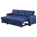 Cascadia 82" Upholstered Pull out Sectional Sofa with Chaise - Blue Linen Fabric - CAB4201