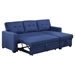 Cascadia 82" Upholstered Pull out Sectional Sofa with Chaise - Blue Linen Fabric - CAB4201