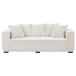 Riverbend 88" Mid Century Modern Upholstered Sofa with 5 Matching Toss Pillows - White Corduroy Fabric 