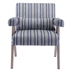 Petaline Accent Chair - Blue and White Stripe Fabric - Black Finish Rubberwood Legs