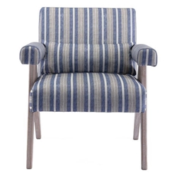 Petaline Accent Chair - Blue and White Stripe Fabric - Black Finish Rubberwood Legs 