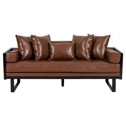 Kalyndea Loveseat - Light Brown Faux Leather - Rich Wood Frame 