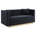 Parchment Velvet Loveseat - Black - Vertical Channel Tufted