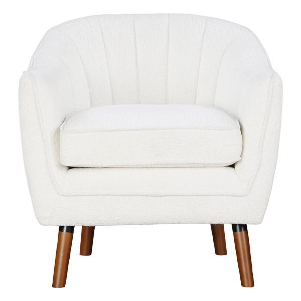 Marigold Accent Chair - Mid-Century Modern - White Chenille Upholstery - Brown Wood Legs 