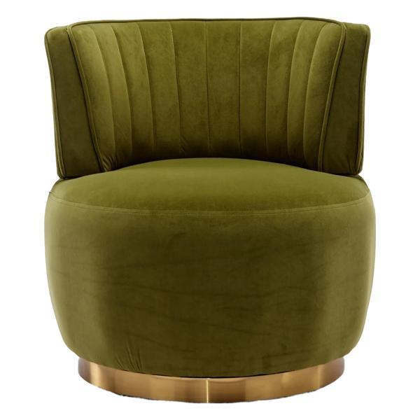 Lyravyn Swivel Accent Chair - Olive Velvet Upholstery - Solid Wood Frame - 360 Degree Rotation 