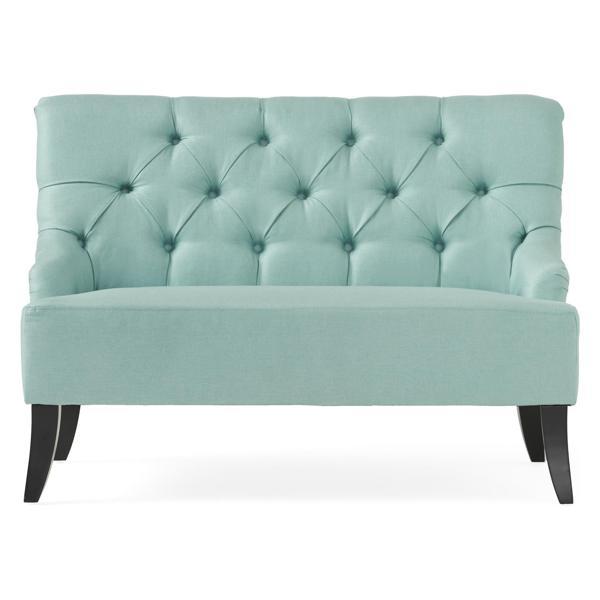 Aptos Settee - Light Blue Fabric - Wood Legs 