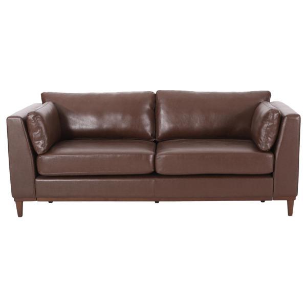 Elyndor 80" 3 Seater Sofa - Dark Brown Faux Leather - Rubberwood Legs 