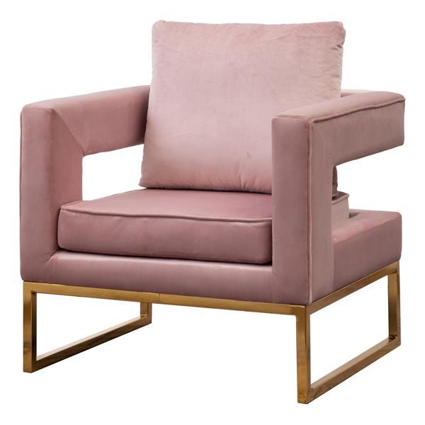 Kalendia Accent Arm Chair - Pink Velvet - Gold-Tone Metal Frame 