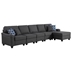 Bren 145" Dark Gray Linen 6 Seater Sofa and Ottoman - Dark Gray Linen Fabric - Plastic Legs