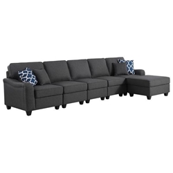 Bren 145" Dark Gray Linen 6 Seater Sofa and Ottoman - Dark Gray Linen Fabric - Plastic Legs 