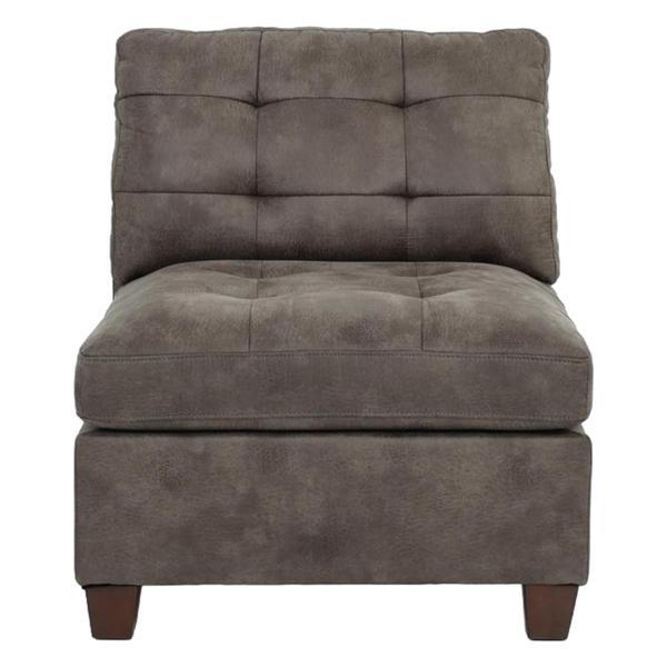 Sensa Tufted Armless Chair - Dark Brown Breathable Leatherette - Wooden Legs 