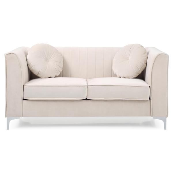 Nogales Loveseat - Ivory Velvet - Heavy Duty Chrome Legs 