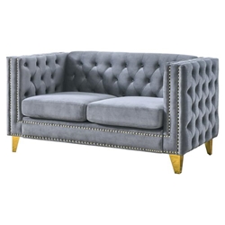 Velurian 58" Velvet Loveseat for Living Room - Grey Velvet - Solid Wood Frame 