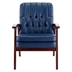 Nyxorin Mid Century Accent Chair - Navy Polyurethane Fabric - Solid Wood Armrest