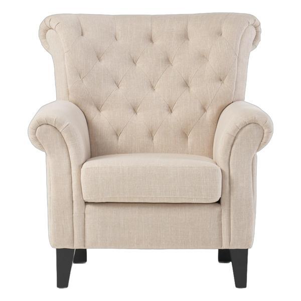 Perenia Tufted Chair - Light Beige Fabric - Button-Accented Diamond Tufting 