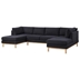 Stonehaven 124" Wide Double Chaise U-Shape Sectional Sofa - Black Sherpa - Natural Finish Wood Trim