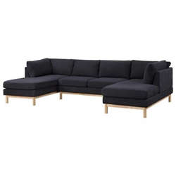 Stonehaven 124" Wide Double Chaise U-Shape Sectional Sofa - Black Sherpa - Natural Finish Wood Trim 