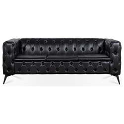 Yuba City 84" 3 Seater Sofa - Black Polyurethane - Iron Legs 