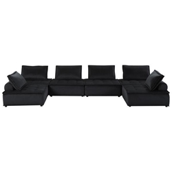 Zorvan 160" Black Velvet 6-Seater U-Shape Modular Sectional Sofa 