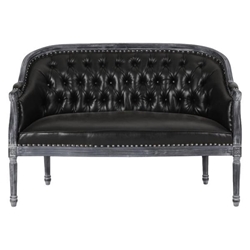 Hilda Loveseat with Button Tufted Diamond Stitch - Black Polyurethane - Birch Wood Frame 