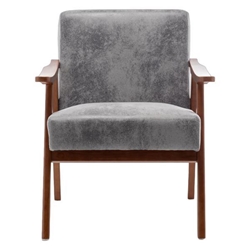 Langston Accent Chair - Mid-Century Modern - Grey Fabric - Solid Wood Frame 