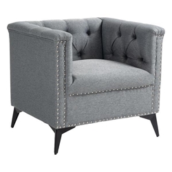 Cobble Accent Chair - Gray Linen - Solid Wood Frame 