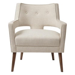 Floravera Palmer Accent Chair - Cream Upholstery with Small Houndstooth Pattern - Pecan Finish Legs 