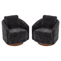 Dovetail Swivel Accent Chair - Charcoal Chenille - Walnut Finish Base 