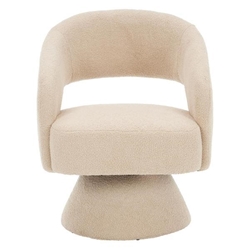 Felixstowe Swivel Accent Chair - Cream Faux Fur - Solid and Manufactured Wood Frame 