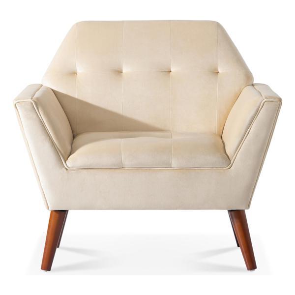 Treetop 32" Tufted Accent Chair - Beige Polyester - Solid Wood Frame and Birch Legs 