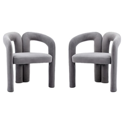 Kaspar Accent Dining Chair - Gray Velvet - Solid Wood Frame - Set of 2 