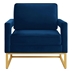 Lyriq Accent Chair with Gold Metal Base - Navy Velvet - Open Armrests