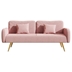 Floriel 70" Loveseat with Split Backrest and Two Throw Pillows - Pink Fabric - Metal Legs